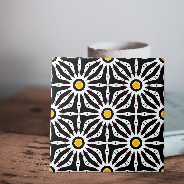 Carreau Mosaic noir blanc et jaune géométrique (Créateur téléchargé)