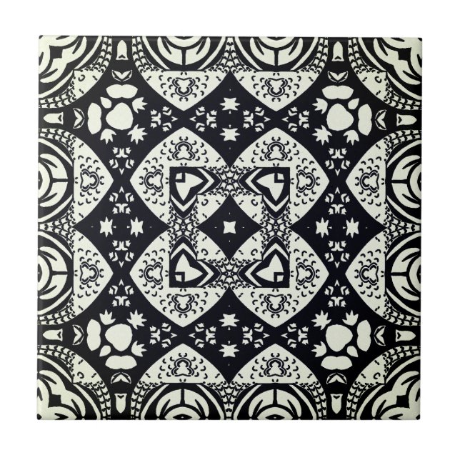 Carreau Mosaïque arabesque Motif Carrelage noir et blanc (Devant)