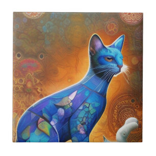Carreau Mosaïque bleu chat abstraite voix chatte