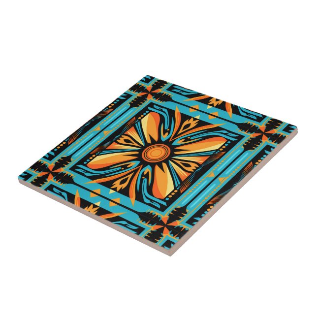 Carreau mosaïque bleu orange jaune (Côté)