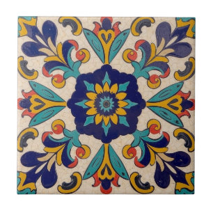 Carreau Mosaïque bleu vintage jaune décoratif backsplash