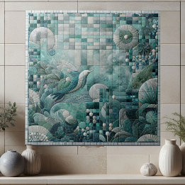 Carreau Mosaïque bleue aquamarine cristalline sous-marine 