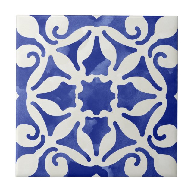 Carreau Mosaïque bleue Aquarelle Motif céramique (Devant)