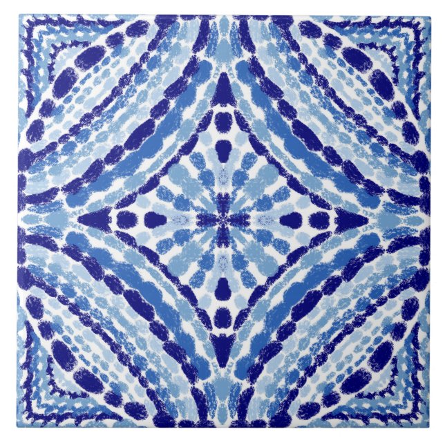 Carreau Mosaïque Bleue Méditerranéenne Peinte À La Main (Devant)