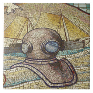 Carreau Mosaïque d'ancien casque de plongeur