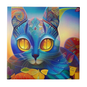 Carreau Mosaïque de chat bleu coloré abstrait chaton voix