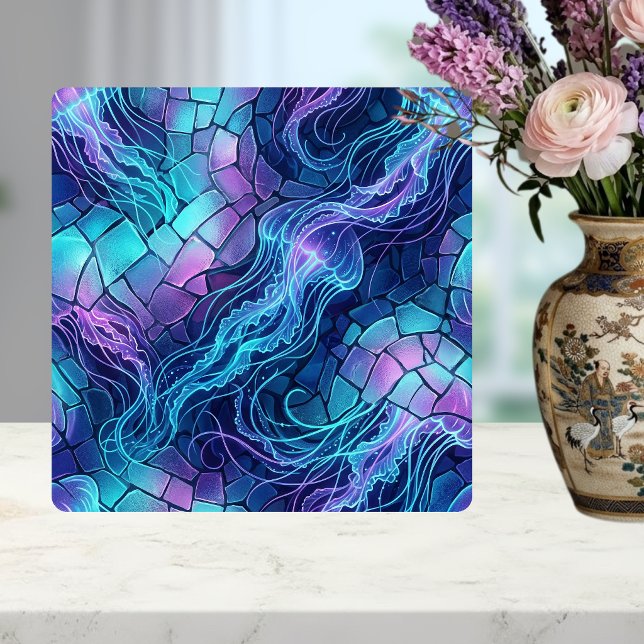 Carreau Mosaïque de méduses bioluminescentes bleu violet  (Créateur téléchargé)