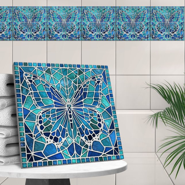 Carreau Mosaïque de papillon - Bleus océaniques (Créateur téléchargé)