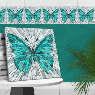 Carreau Mosaïque de papillon - vert émeraude et gris