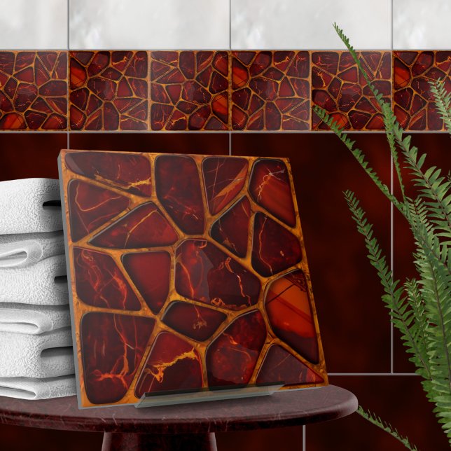 Carreau Mosaïque de pierres d'agate rouge en bois de rose (Créateur téléchargé)