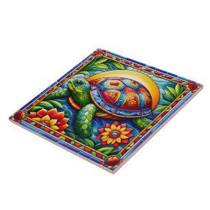 Carreau Mosaïque de tortue de mer florale