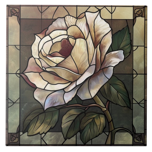 Carreau Mosaïque de verre à la rose blanche (Devant)