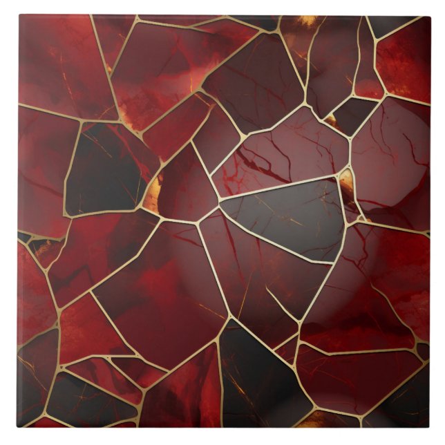 Carreau Mosaïque en marbre rouge or, illustration numériqu (Devant)