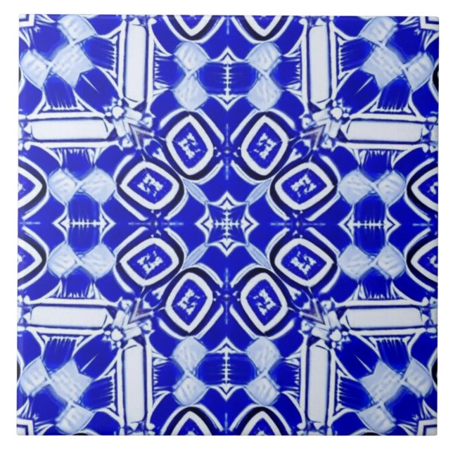 Carreau Mosaïque géométrique bleue blanche (Devant)