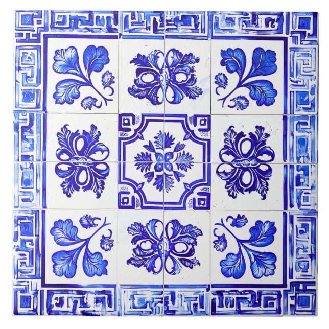 Carreau Mosaïque grecque : Cobalt et blanc (Devant)