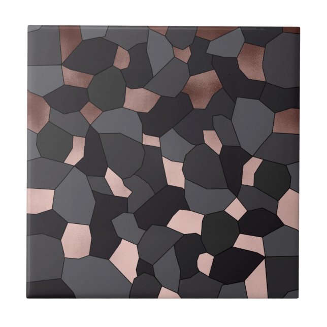Carreau Mosaïque grise et noire d'or rose élégant élégant (Devant)