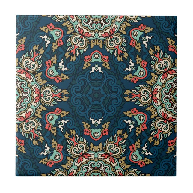 Carreau Mosaïque malaisienne bleu rouge beige Abstrait | (Devant)