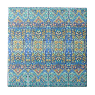 Carreau Mosaïque marocaine multicolore or bleu turquoise c