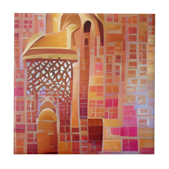 Carreau Mosaïque marocaine mur rose or art géométrique  (Devant)