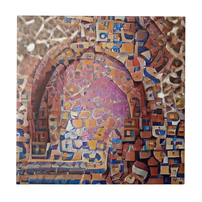 Carreau mosaïque marocaine or rouge art géométrique (Devant)