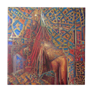 Carreau mosaïque marocaine or rouge bleu vert art géométri