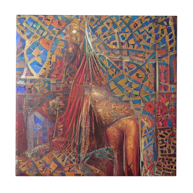 Carreau mosaïque marocaine or rouge bleu vert art géométri (Devant)