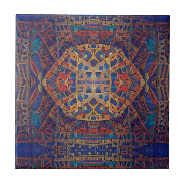 Carreau mosaïque marocaine or rouge turquoise art géométri (Devant)