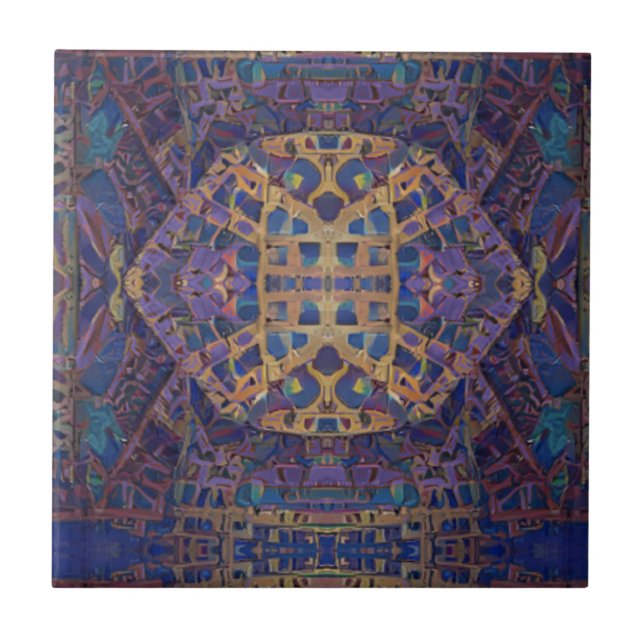 Carreau mosaïque marocaine or rouge turquoise art géométri (Devant)