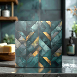 Carreau Mosaïque Moderne Maussade Vert Foncé Or ID1185