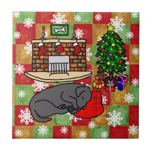 Carreau Mosaïque noire de Noël de labrador retriever