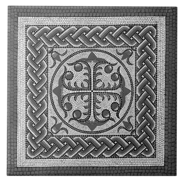 Carreau Mosaïque romaine antique Illustration nuances gris (Devant)