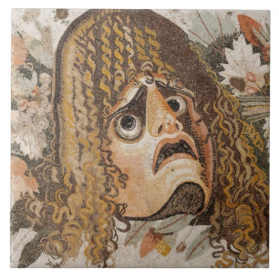 Carreau Mosaïque romaine, avec le masque, le feuille et l