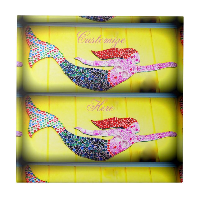 Carreau mosaïque rose sous-marine sirènes nageant (Devant)