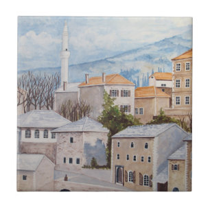 Carreau Mostar, Bosnie - Peinture Townscape Acrylique