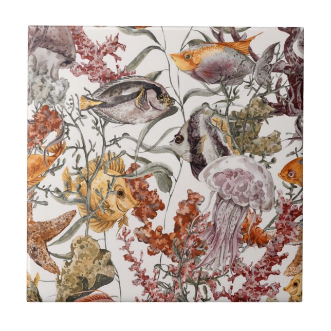 Carreau Motif 2 de vie marine d'aquarelle (Devant)