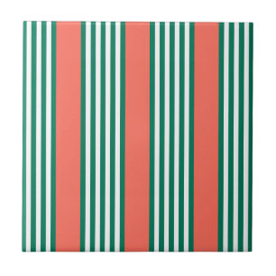 Carreau Motif à cinq bandes vert et blanc avec corail