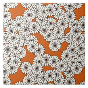 Carreau Motif à fleurs Art déco - crème sur rouille