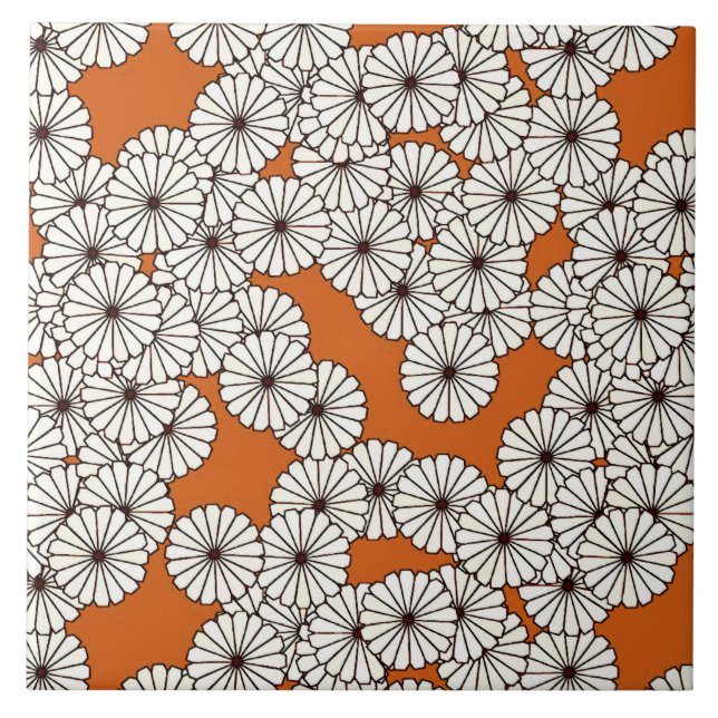 Carreau Motif à fleurs Art déco - crème sur rouille (Devant)