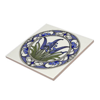 Carreau Motif à fleurs bleu Art nouveau
