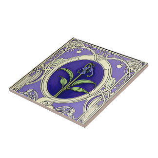 Carreau Motif à fleurs bleu Art nouveau