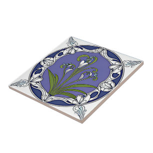 Carreau Motif à fleurs de lys Art nouveau