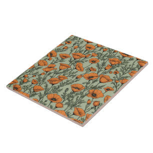 Carreau Motif à fleurs orange de Californie