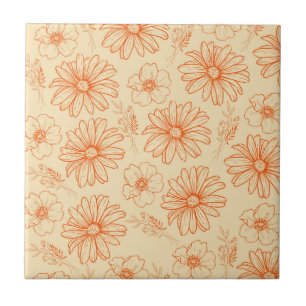 Carreau Motif à fleurs Vintage Orange Retro Y2K