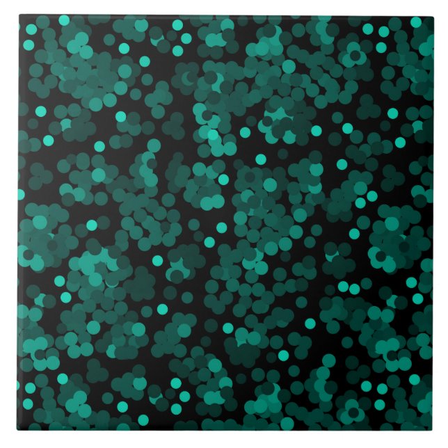 Carreau Motif à pois vert turquoise sur noir (Devant)