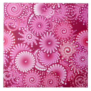 Carreau Motif à spirale fractale, Magenta, Rose et Bourgog