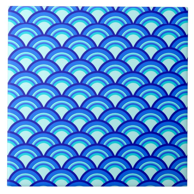 Carreau Motif à vagues Art déco - cobalt et bleu ciel (Devant)