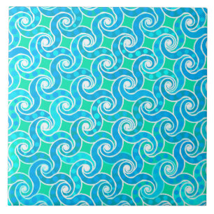 Carreau motif Abstrait - Bleu, Jade vert & Blanc