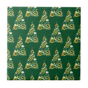 Carreau motif Abstrait de Noël vert et or