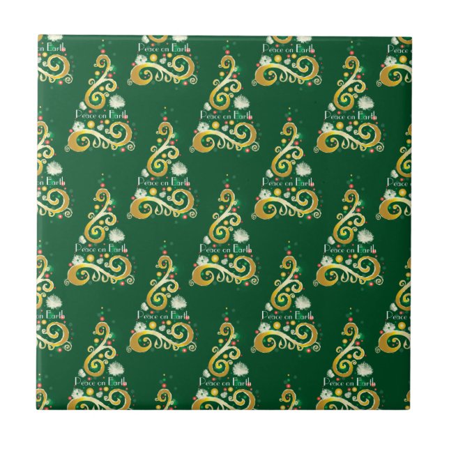Carreau motif Abstrait de Noël vert et or (Devant)