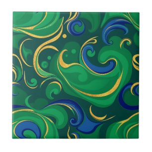 Carreau Motif Abstrait en Vert et Or Riche